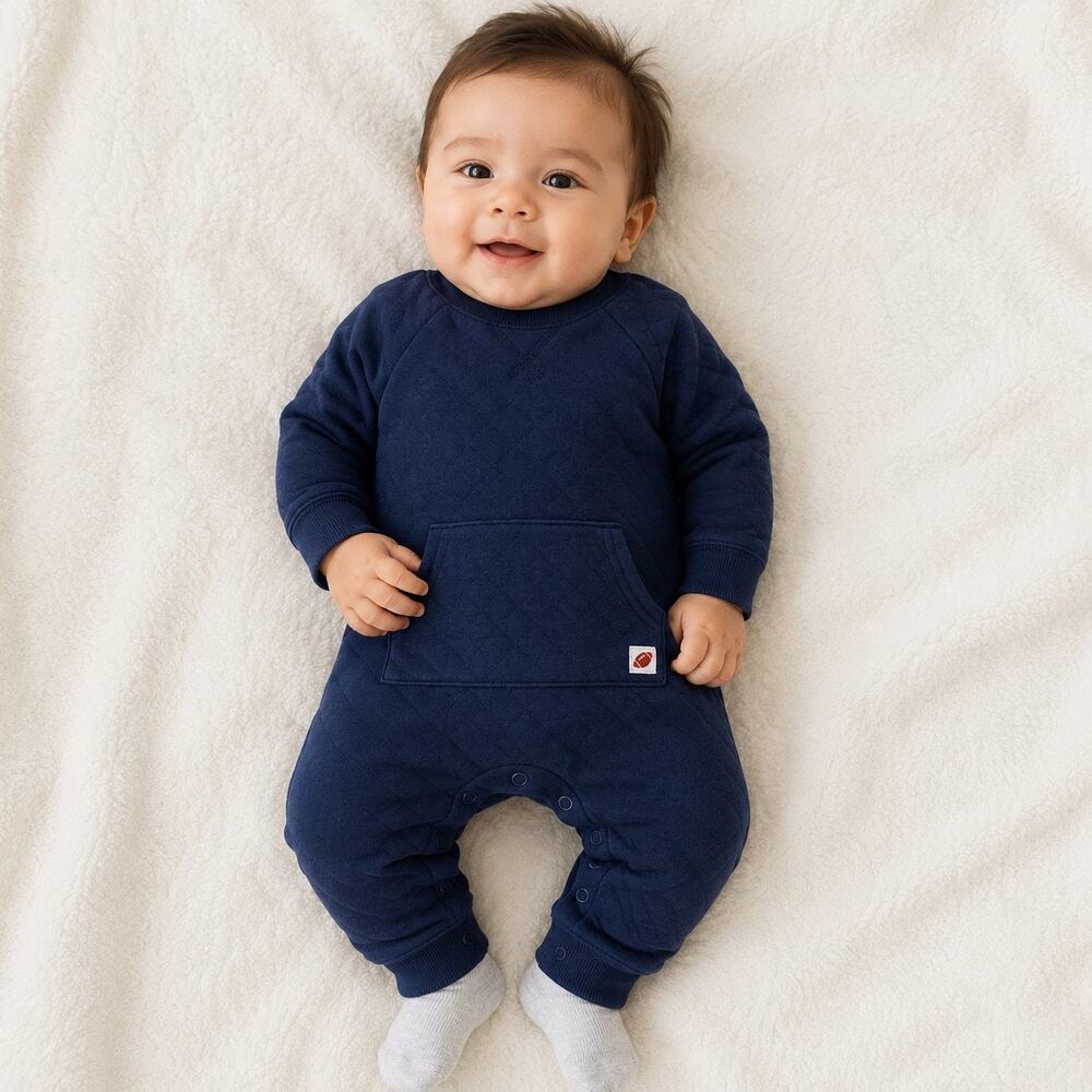 Carter's Baby Boys Navy Hooded Doubleknit Jumpsuit 6 Months NEW